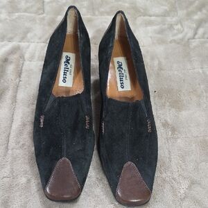 Melluso Women's Black/ Brown Suede/Leather? Slip-Ons Low Heel Sz 38/7-7.5 EUC